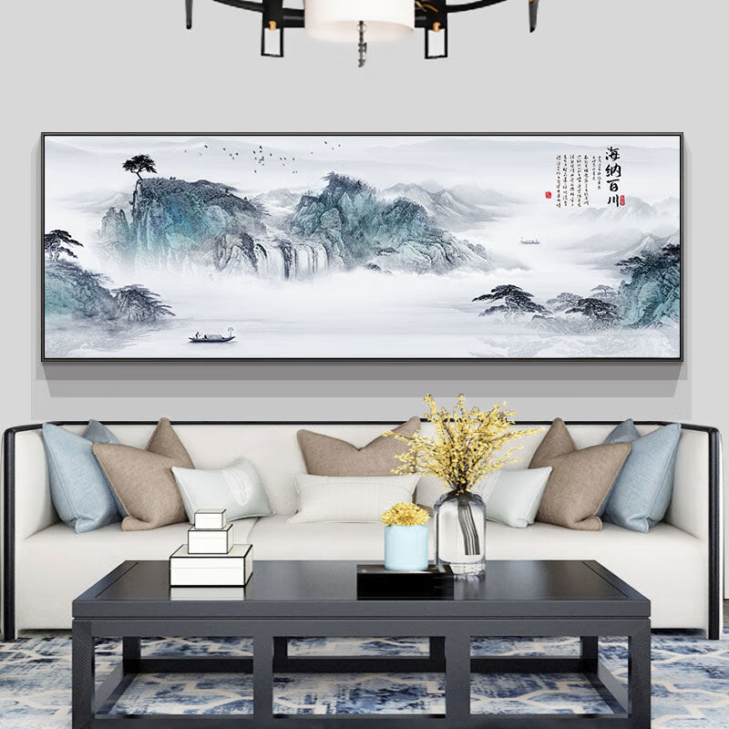 山水画客厅挂画办公室鸿运当头中式客厅山水国画沙发背景墙装饰画书房