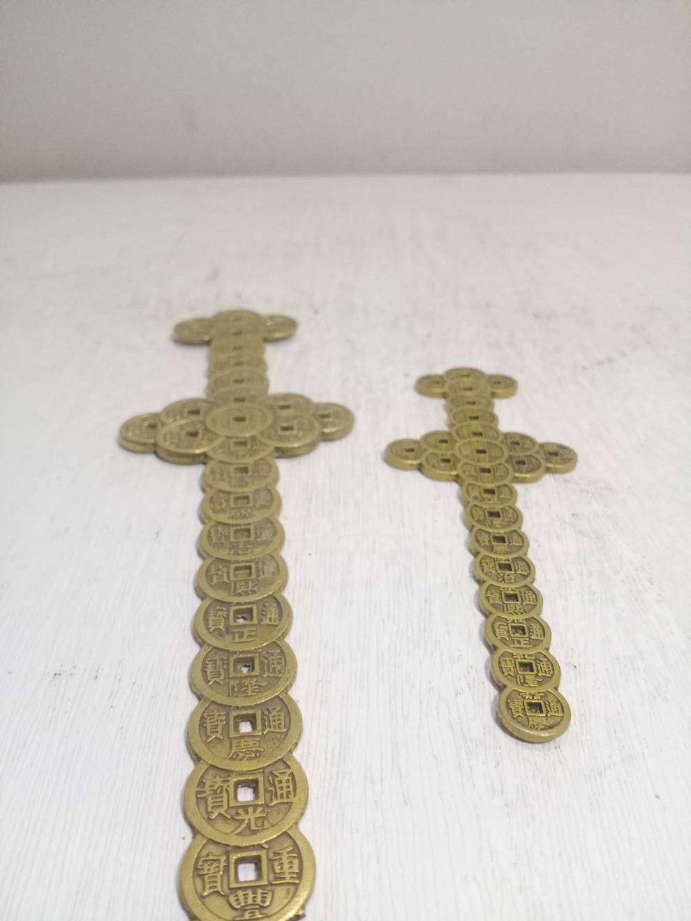 纯铜铜钱五帝钱宝剑摆件林正英黄铜古钱剑吉祥物家居办公室装饰品