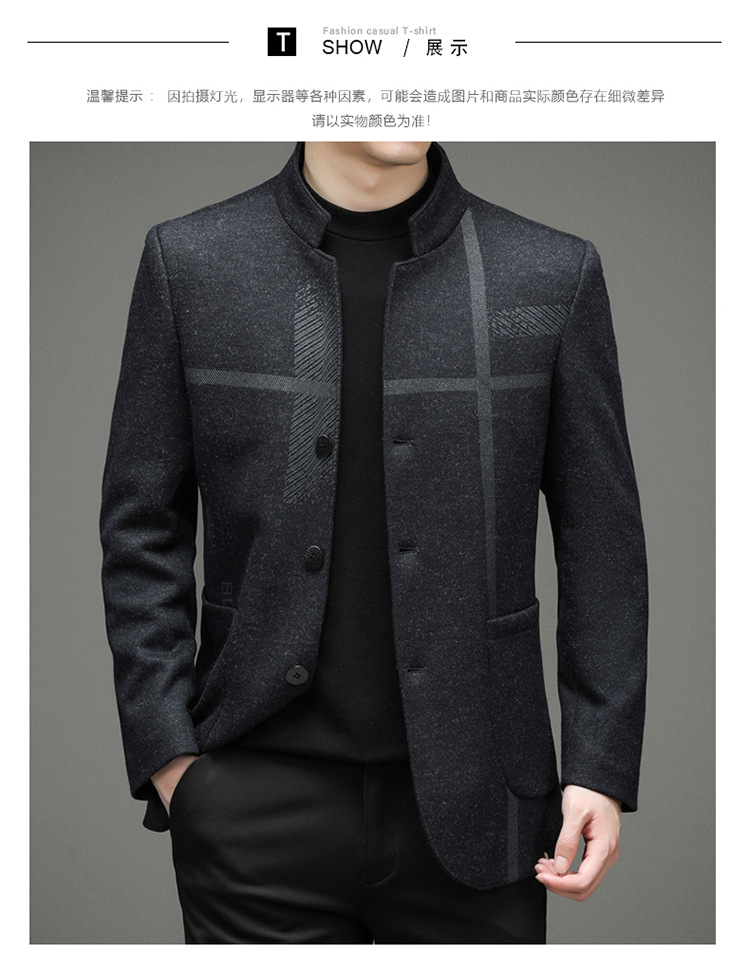 虎都男装2022冬季新款中青年男士立领夹克外套简约休闲条纹长袖上衣60