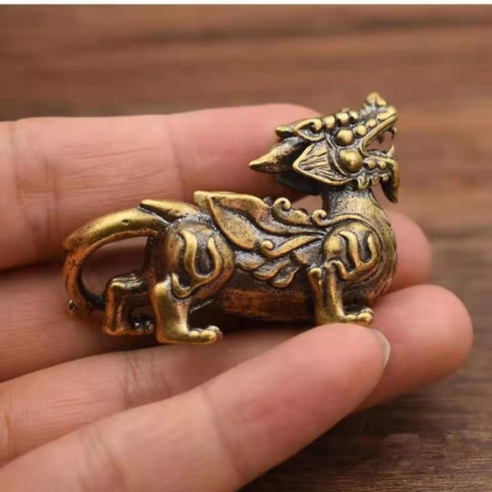 实心黄铜貔貅摆件公母一对送福麒麟神兽风水摆件茶宠 黄铜貔貅(公52克