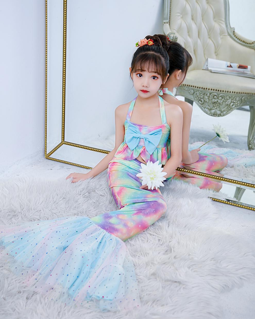 吊带露背沙滩服装海边度假游泳鱼尾裙爱丽儿公主裙gb76三件套150cm