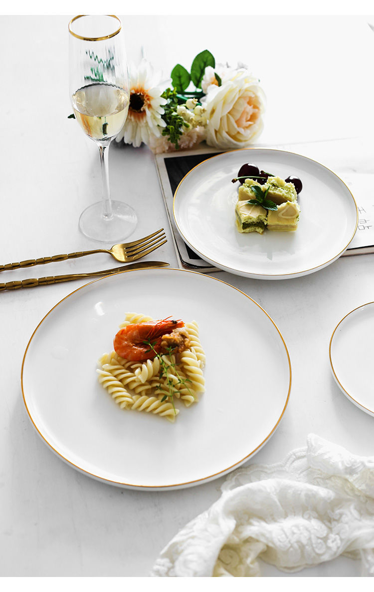 金边北欧陶瓷家用菜盘子西餐牛排盘披萨盘早餐意面圆盘创意餐具黑线8