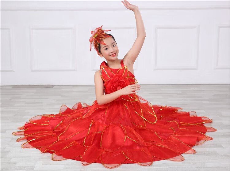 六一斗牛演出服装幼儿园表演西班牙斗牛士大摆裙舞裙开场舞女 绿色540