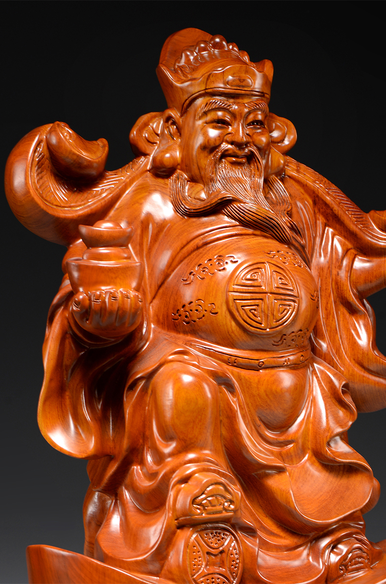 杞瑾花梨木雕刻财神爷摆件如意文财神工艺品家居店铺装饰乔迁开业礼品