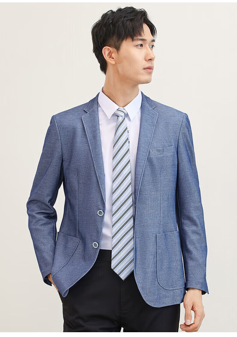 罗蒙休闲西服男商务百搭单西中青年潮流时尚西装外套男 1f032a41蓝灰