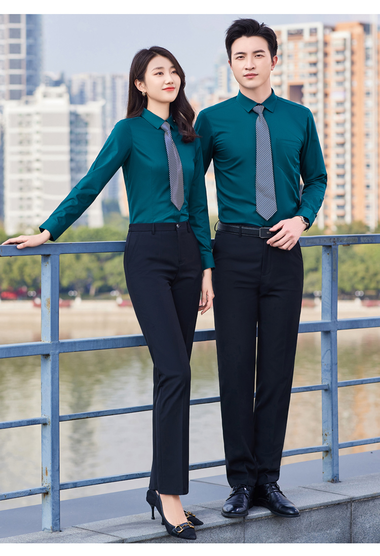 工衣工作服夏装工服4s店工装蓝色衬衫男女职业装免烫衬衣定制刺绣logo