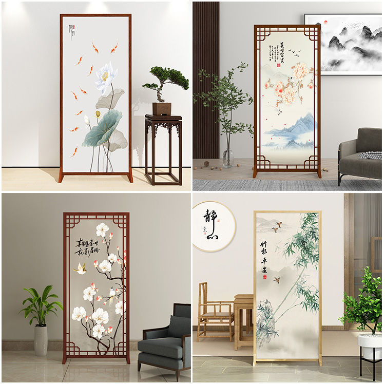 屏风隔断现代中式入户遮挡客厅布艺玄关家用办公茶室会客风水座屏五福