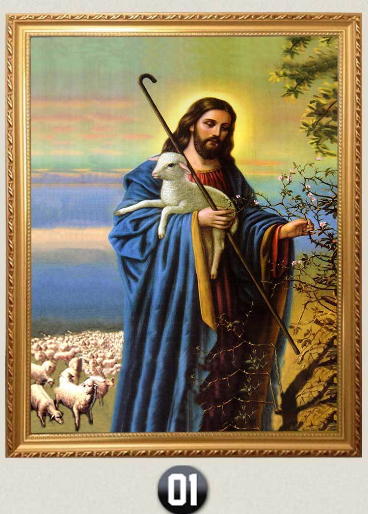 基督教挂画客厅 牧羊挂画像木框客厅卧室怀旧人物基督教十字架装饰画