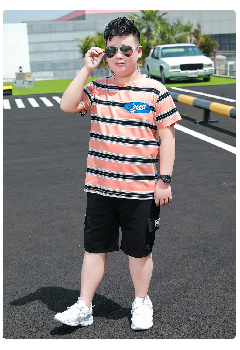 艾诺轮胖童装男童加肥加大男孩子衣服8岁-12岁夏季天夏装中大童儿童潮