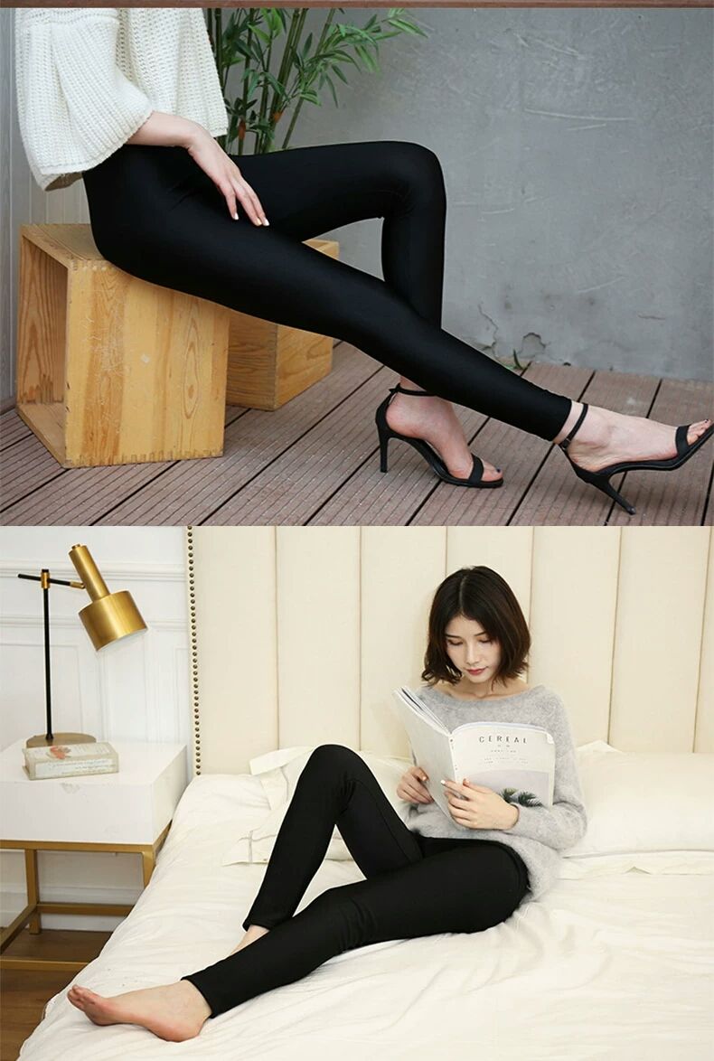 特价捡漏春夏季冰丝打底裤女薄款外穿大码光泽裤高腰紧身黑白灰色九分