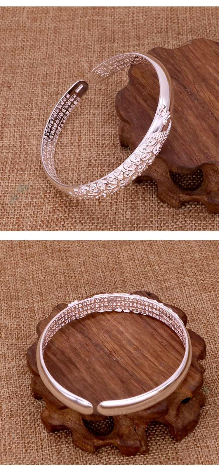 湘歌孔雀银手镯女妈妈款景泰蓝心经银首饰品999足银镯子生日520七夕