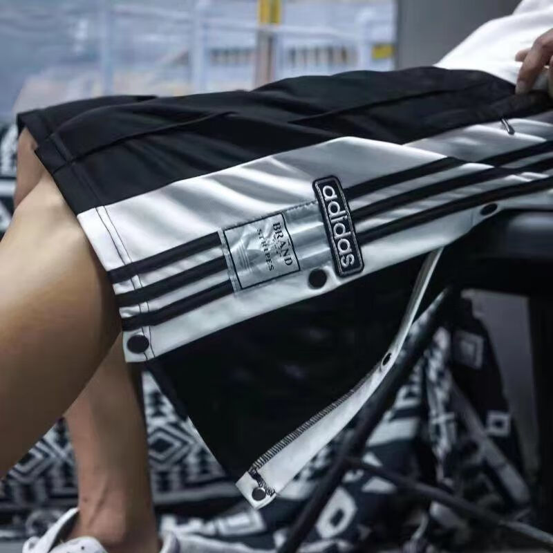 阿迪达斯三叶草运动裤排扣裤男女情侣休闲直筒侧开纽扣学生宽松