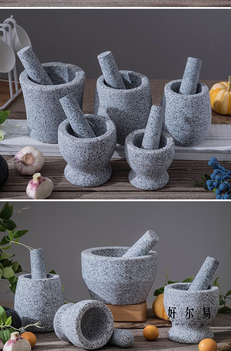 手动农村老石臼蒜缸子捣蒜器纯石头的家用石老式捣药罐蒜臼子 青石