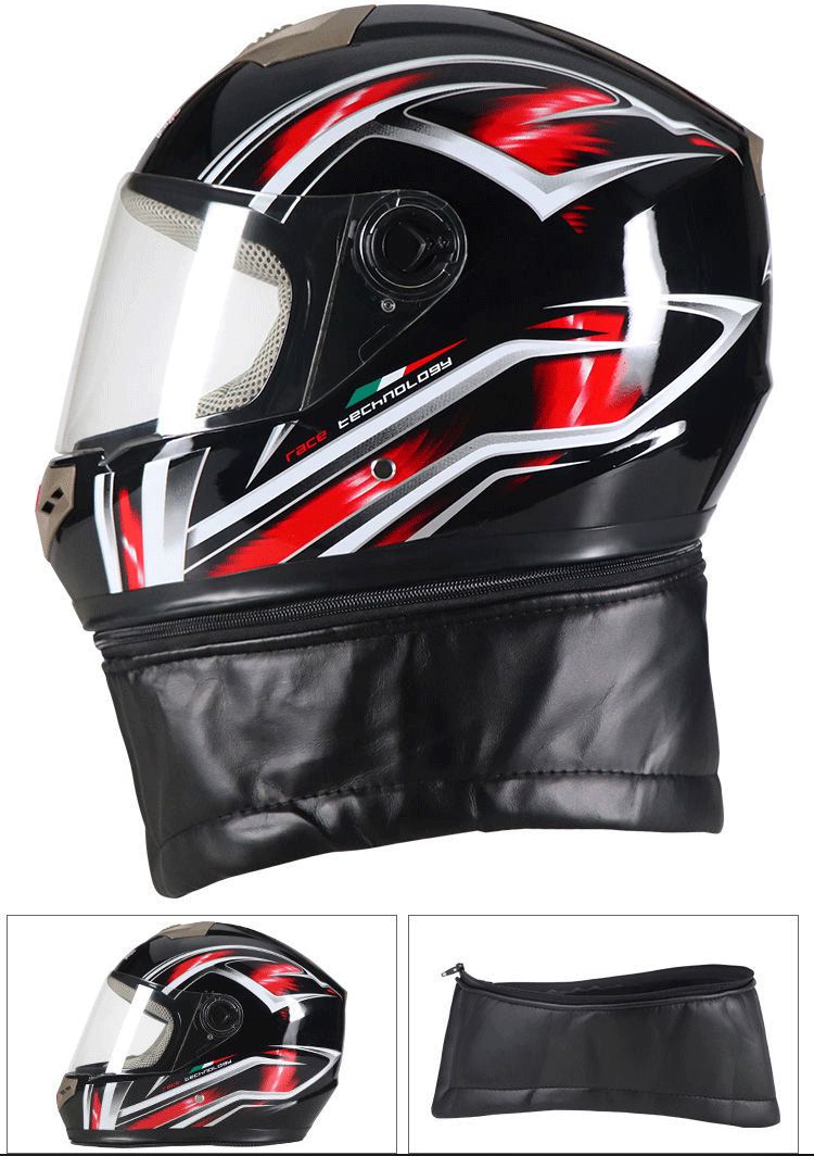 电动瓶摩托帽机车头盔全盔男款大号全包防寒雾保暖冬季女士安全帽红银