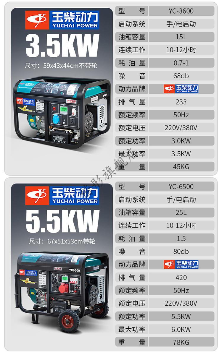 玉柴汽油发电机220v家用小型发电机单三相356810千瓦户外380v关注店铺
