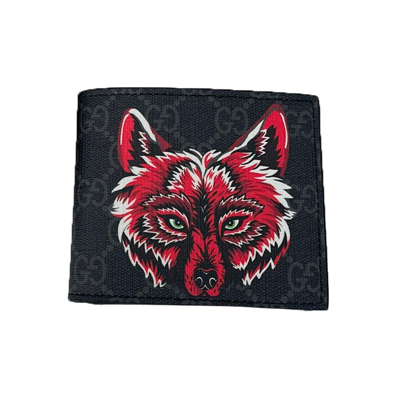 【特价】gucci古驰狼头男士短钱夹钱包男款奢侈品生日礼物 均码 黑色