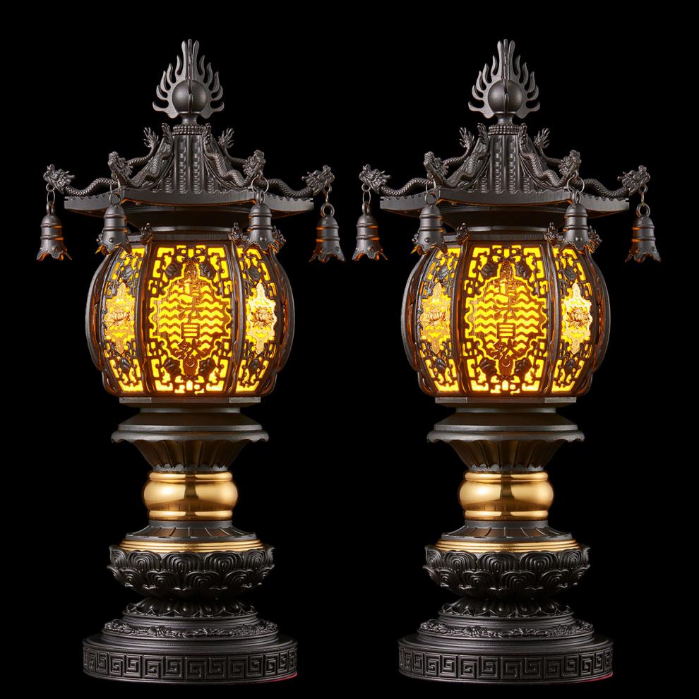 led合金莲花灯财富灯黄光供佛宫灯佛堂佛台对家用工艺品供灯佛灯 30寸