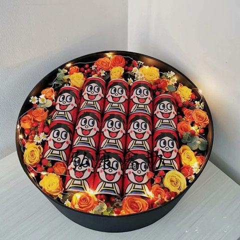 抖音网红创意礼物送男士女友旺仔鲜花礼盒玫瑰花成品12罐子旺仔牛奶粉