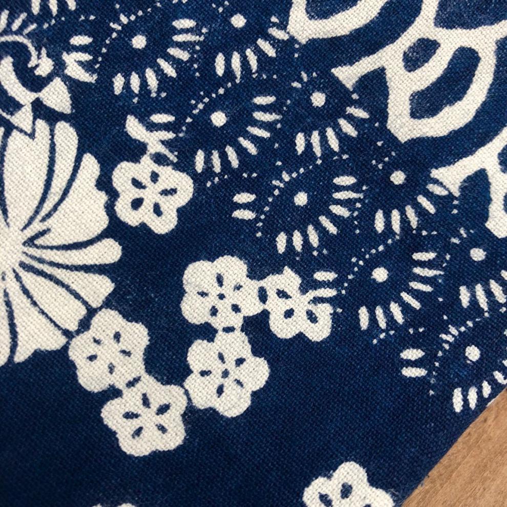 靛蓝染布料 日本蓝染古布花型植物靛蓝印花布拔染型染蜡染手工服装