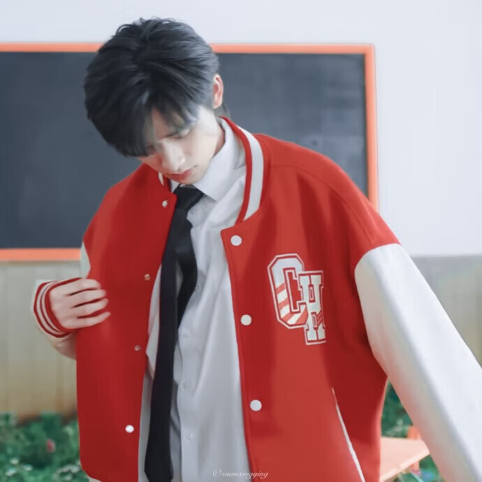 耀文同款衣服男女秋装复古棒球服国潮街头拼色夹克外套 红色 tnt小卡