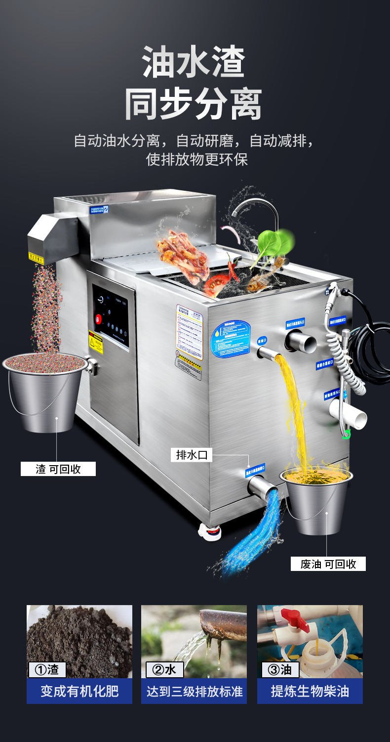 驰能大型垃圾处理器酒店厨房厨余泔水回收机全自动食物残渣粉碎机cna5