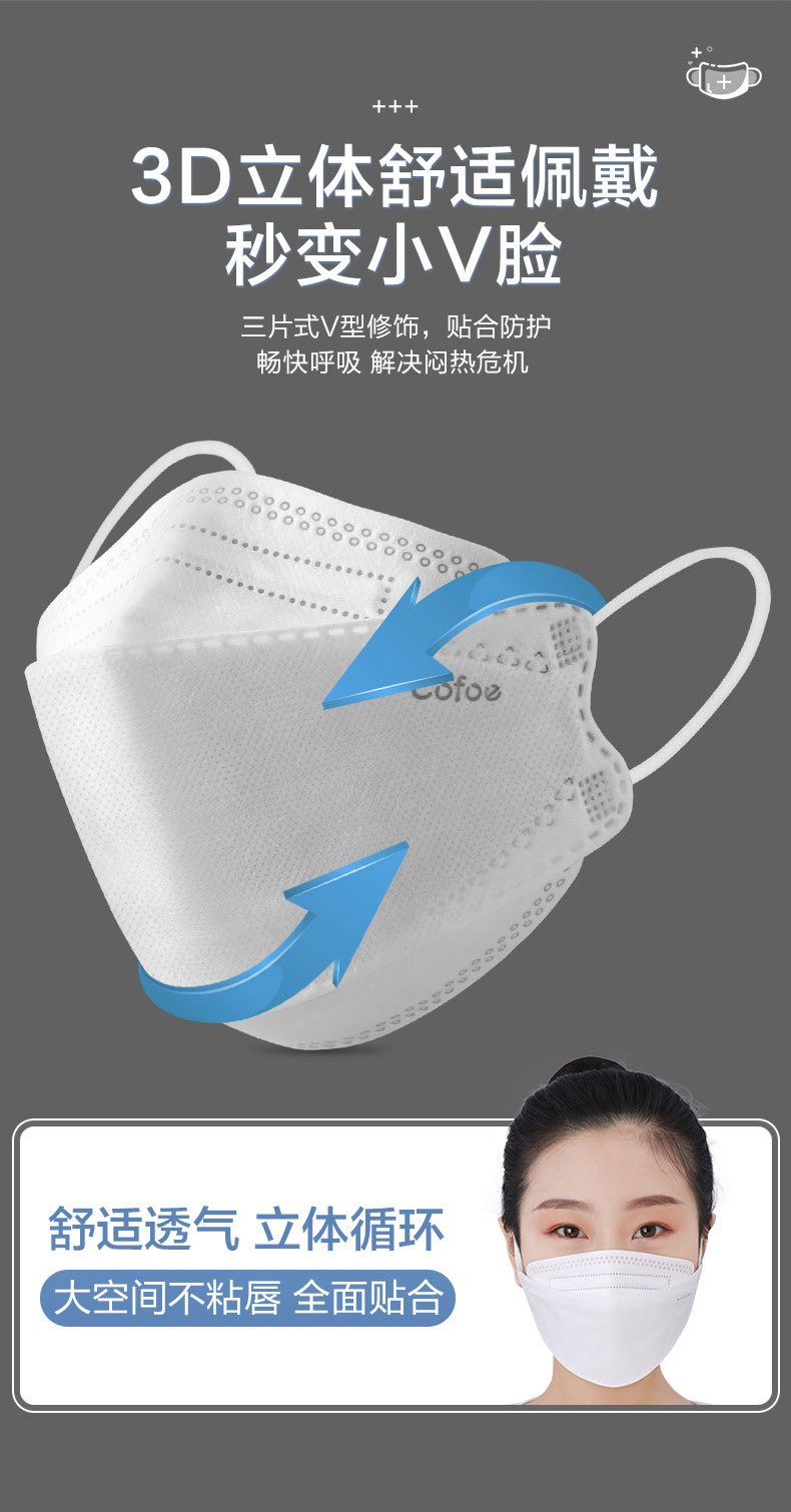 力康盾韩版kn95口罩2022新款时尚版3d立体口罩柳叶型鱼嘴型一次性四层