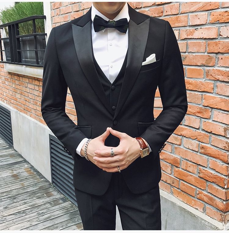 西装男士套装新郎结婚塔士多晚礼服主持人钢琴比赛燕尾服夏季西服黑色