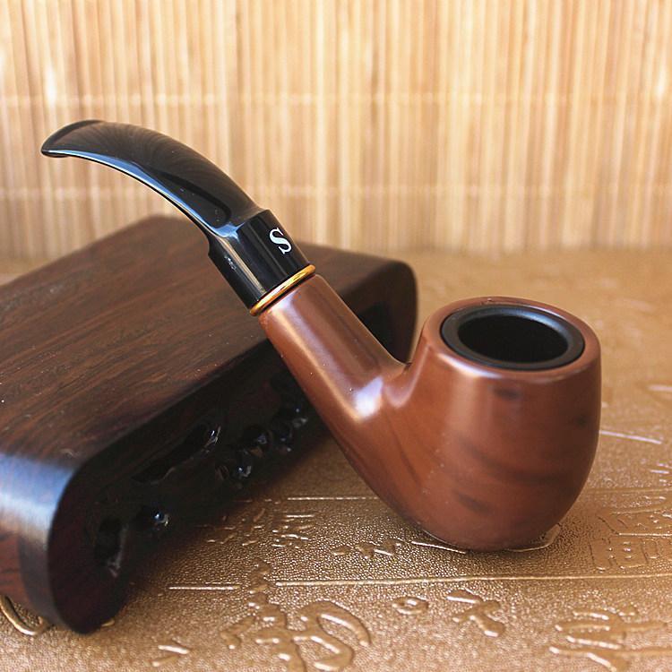 经典烟斗过滤铜芯大烟斗烟具复古弯式可以清洗旱烟斗烟嘴礼 红木纯色