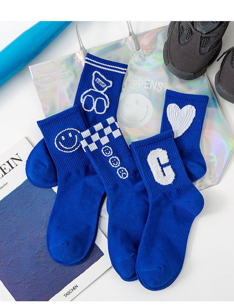 克莱因蓝袜子克莱因蓝儿童袜子秋冬款高筒儿童棉袜女孩男童女童小熊