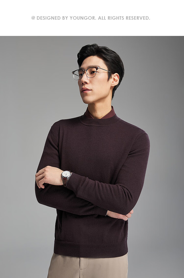 YOUNGOR Full Wool Autumn Winter Men's Half Turtleneck Sweater Business Casual Easy Care Base Shirt 619963C 11