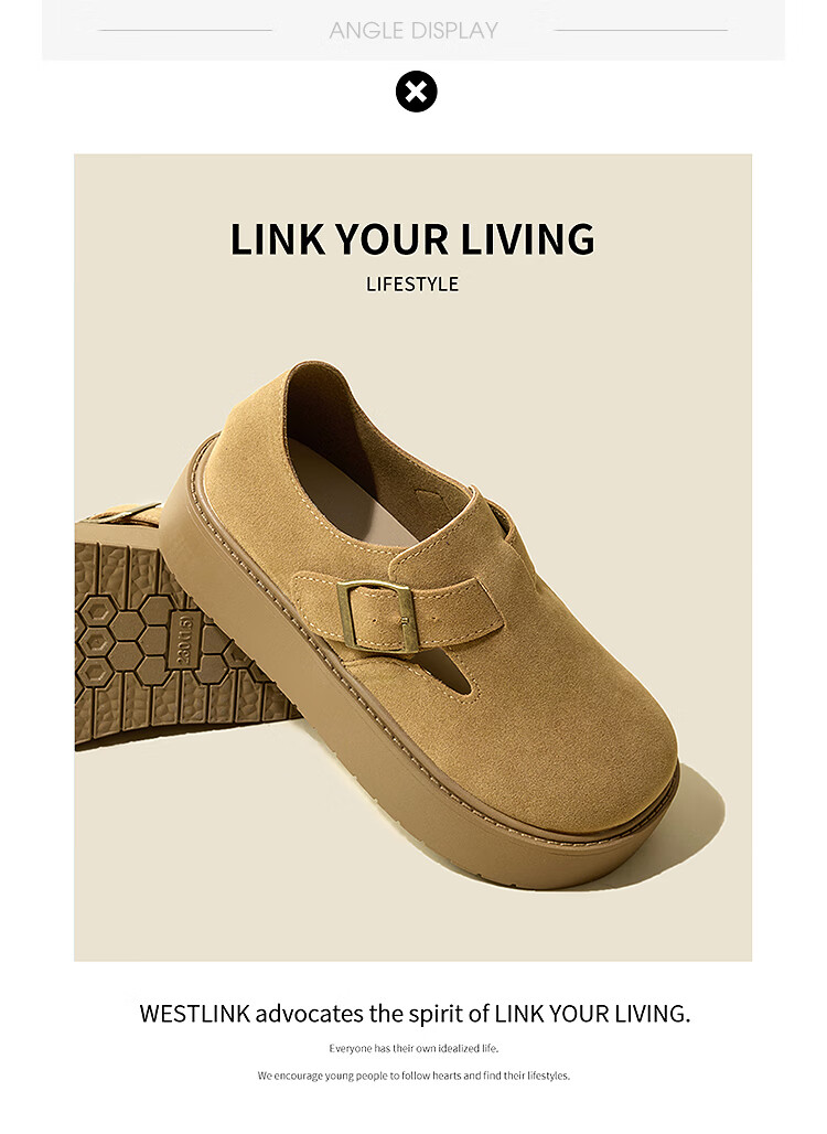 Westlink Bokken Women's Shoes, 2024 New Autumn Versatile Slip-On Retro Flats, Height-Increasing Thick-Soled Shoes, Khaki Color, Size 39 20