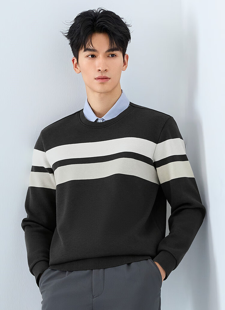 HLAHLA Men's Knitted Sweater Autumn 2025 Light Business Classic Series Fleece Lined Thickened Sweater 1