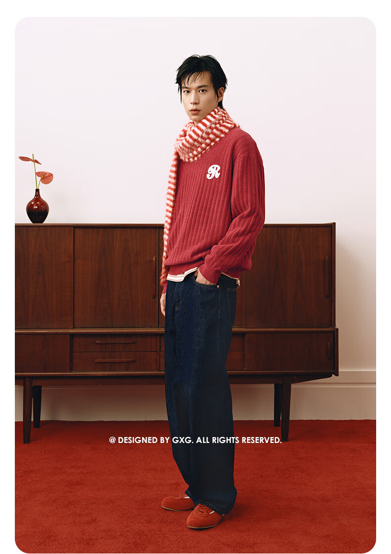 GXG Men's Red Knit Sweater, Commuter Style, New Spring 2025 Collection, Red, Size 175/L 12