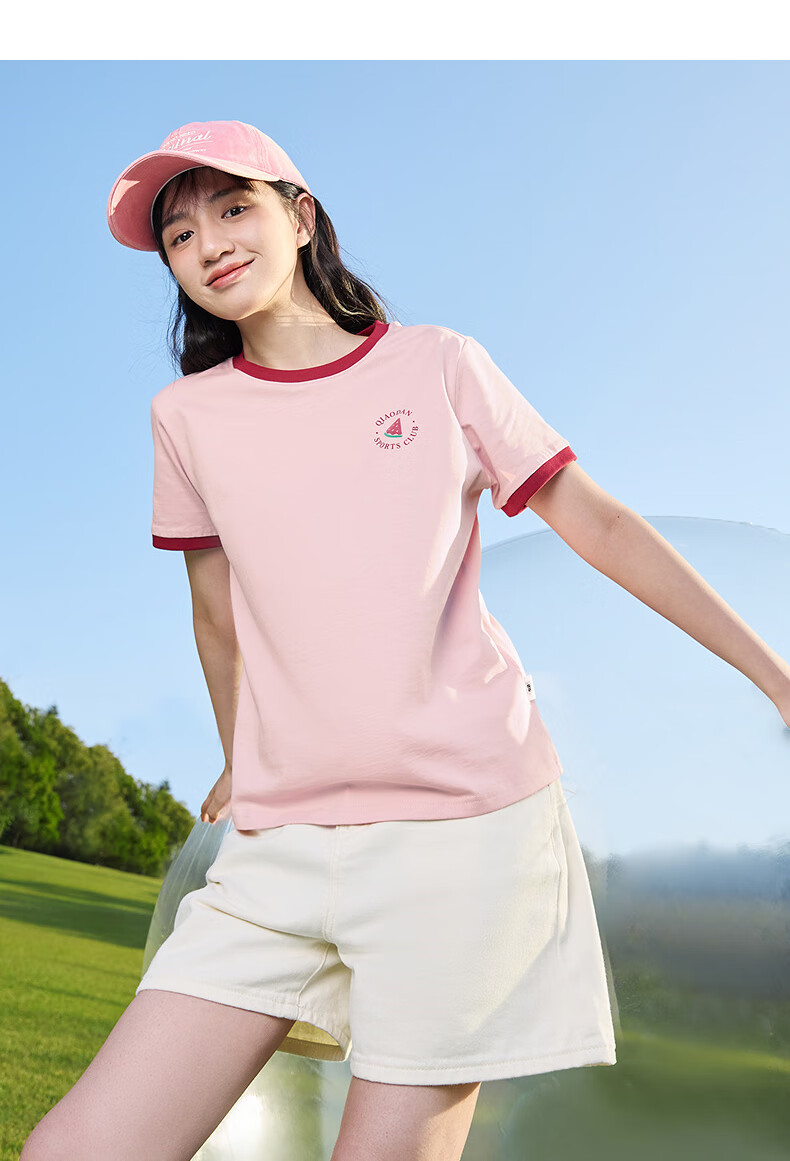 QIAODAN Casual Short-Sleeve T-Shirt for Women, Summer Trendy Pure Cotton Loose Versatile Round Neck Short Tee 8