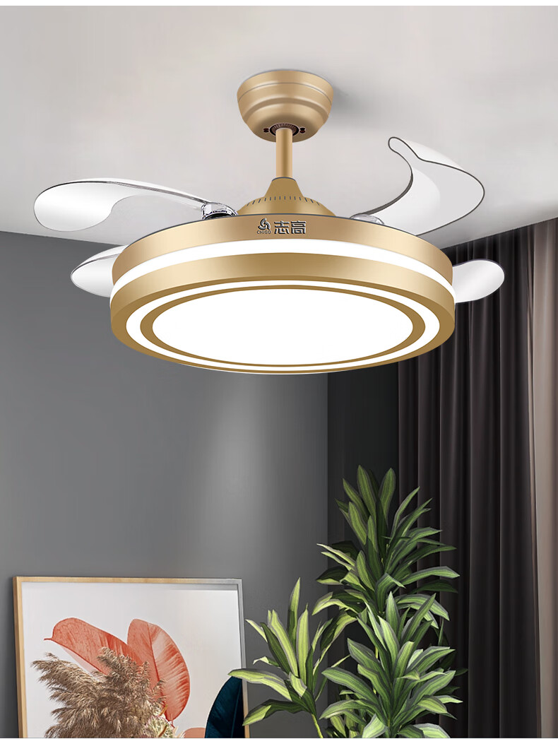 钻石牌隐形风扇灯 现代简约客厅餐厅卧室家用一体大风力带电的吊扇灯