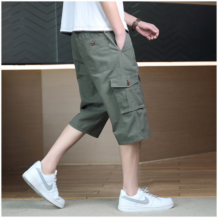 Romon New Loose Fit Men's Shorts Casual Summer Thin Straight Leg Capri Shorts Military Green 3XL 12
