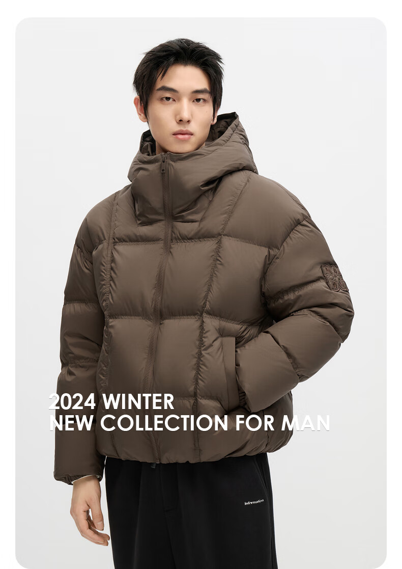 GXG Men's Casual Warm Short Down Jacket Black Winter 2024 New Off-White 180/XL 6