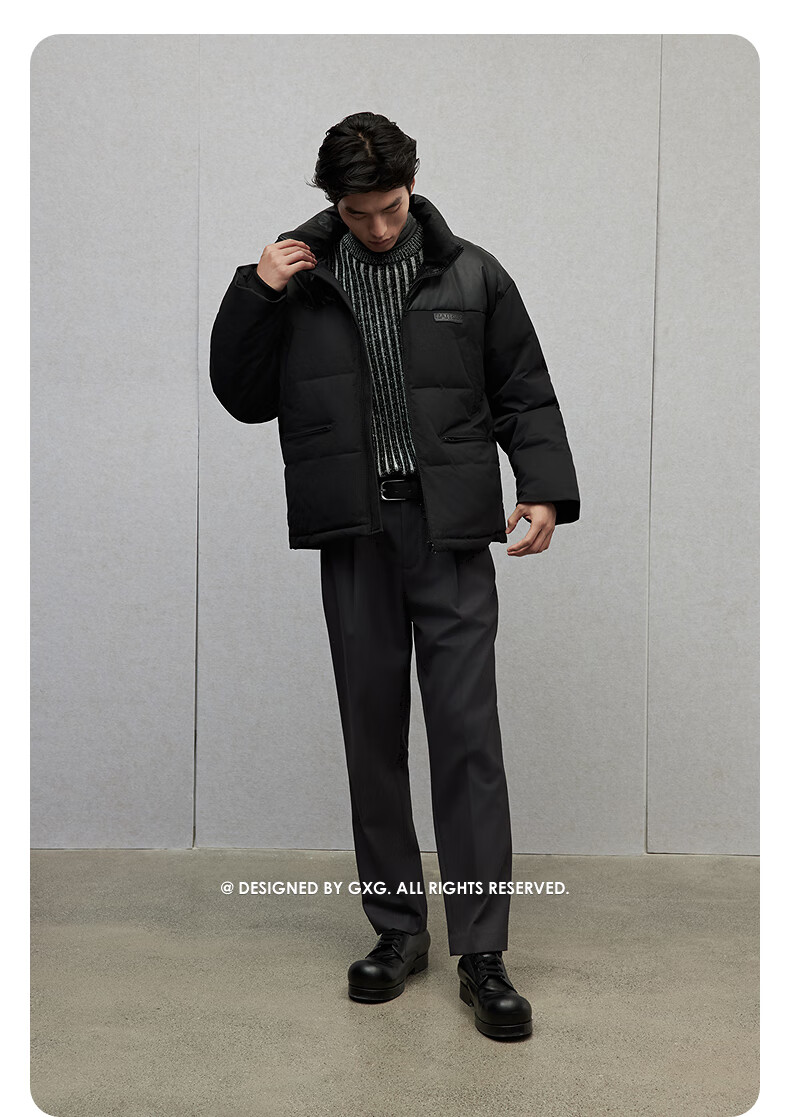 GXG Men's Commuter Thick Cotton Jacket, Warm Coat, New for Winter 2024, Black, Size 175/L 6
