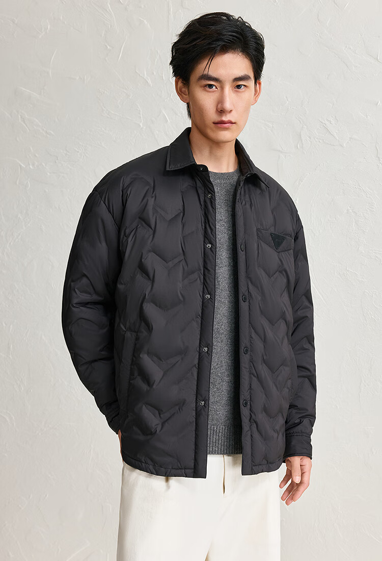 Peacebird Men's Down Jacket Winter Shirt-Style Heat-Sealed Warm Lightweight Coat Black M 11