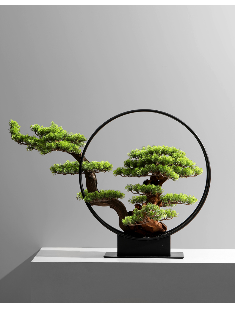 仿真植物盆栽 罗汉松迎客松客厅办公室落地绿植新中式装饰品盆景 c款