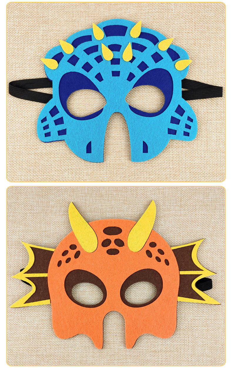 恐龙头饰表演道具幼儿园 儿童毛毡面具霸王龙独角剑龙孩子小怪兽上