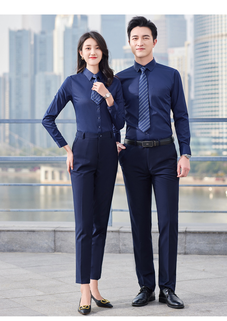 比亚迪员工工衣工作服夏装工服4s店工装蓝色衬衫男女职业装免烫衬衣