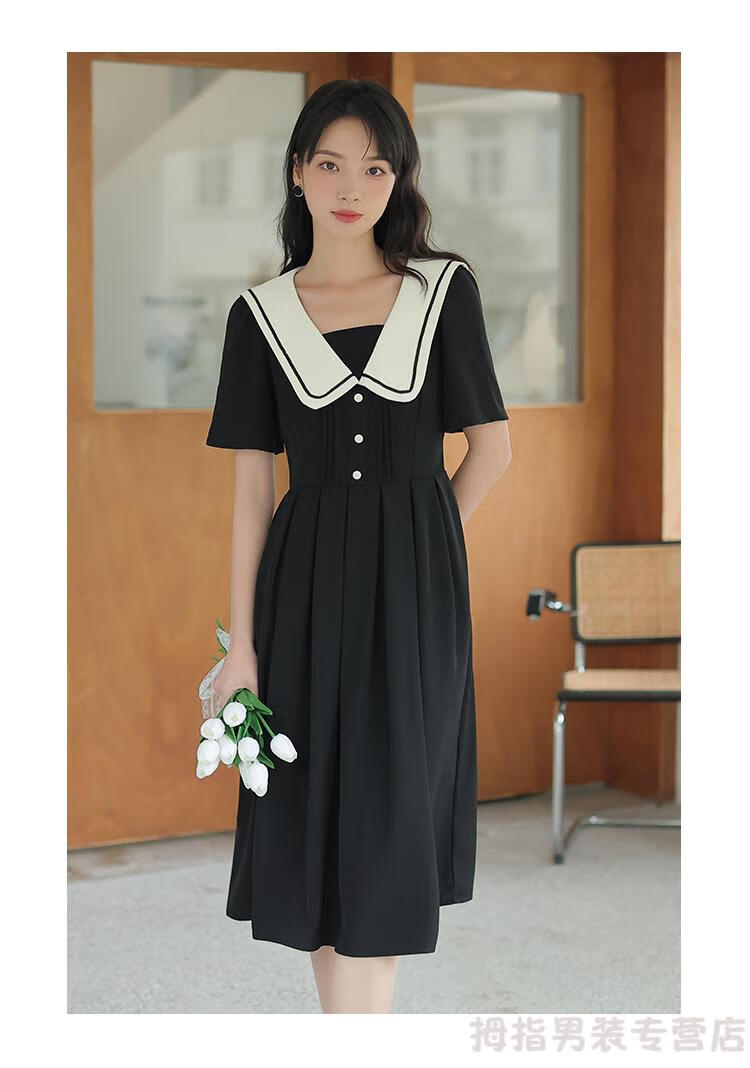 教资面试服装女职业装黑色气质连衣裙小个子正式场合教师穿搭夏季蓝色