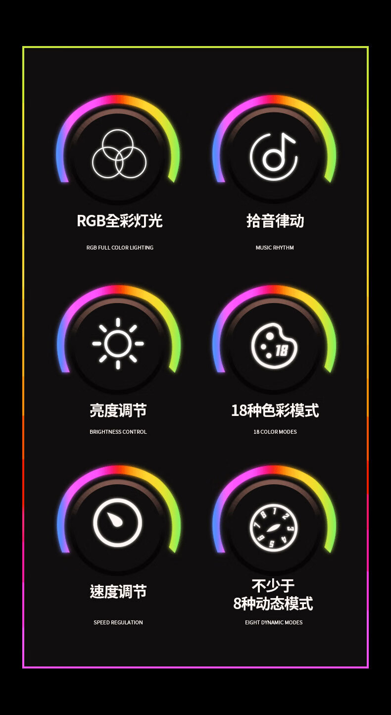拾音灯rgb氛围灯3d拾音电竞桌面电脑音频车载声控音乐音响七彩节奏灯