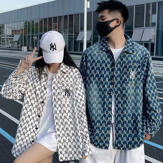 mlb ny洋基队外套男女秋款潮牌纯棉牛仔满印绣花刺绣外套 21706ny