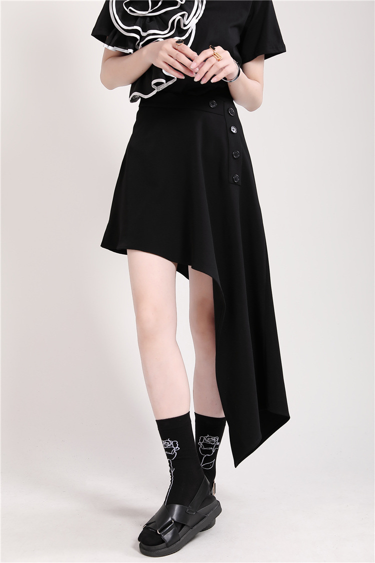 柒十念2022夏季半身裙小个子裙子设计感交叉显瘦半身裙女黑色s