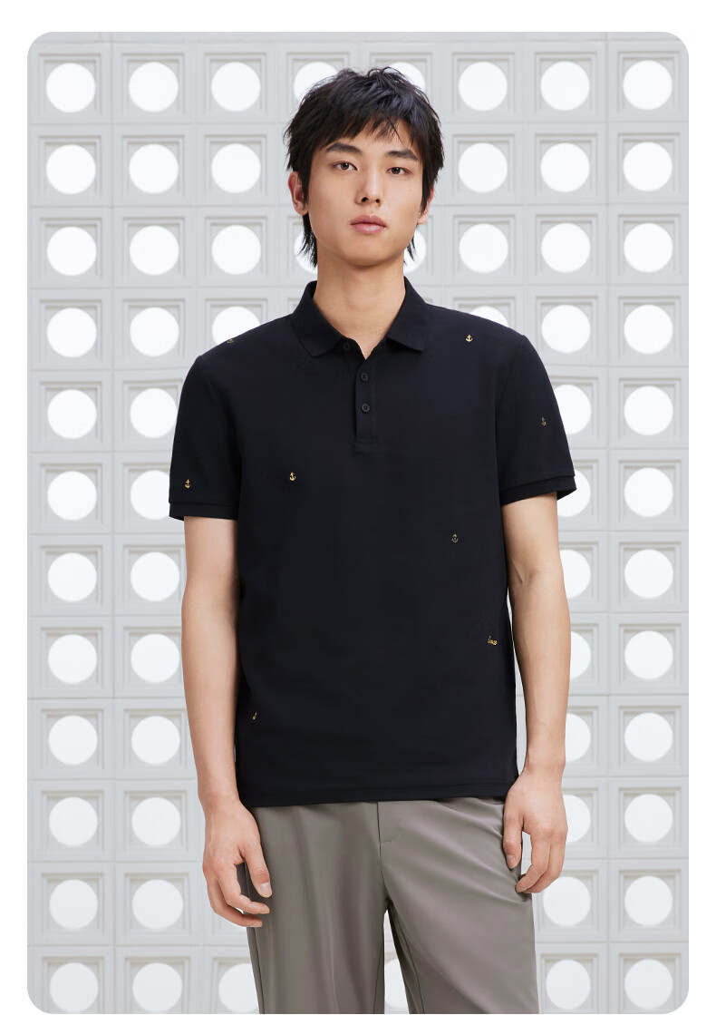 GXG Men's Clothing [Cool Touch] Full Embroidery Polo Shirt Short Sleeve Business, Black, 195/XXXXL 7