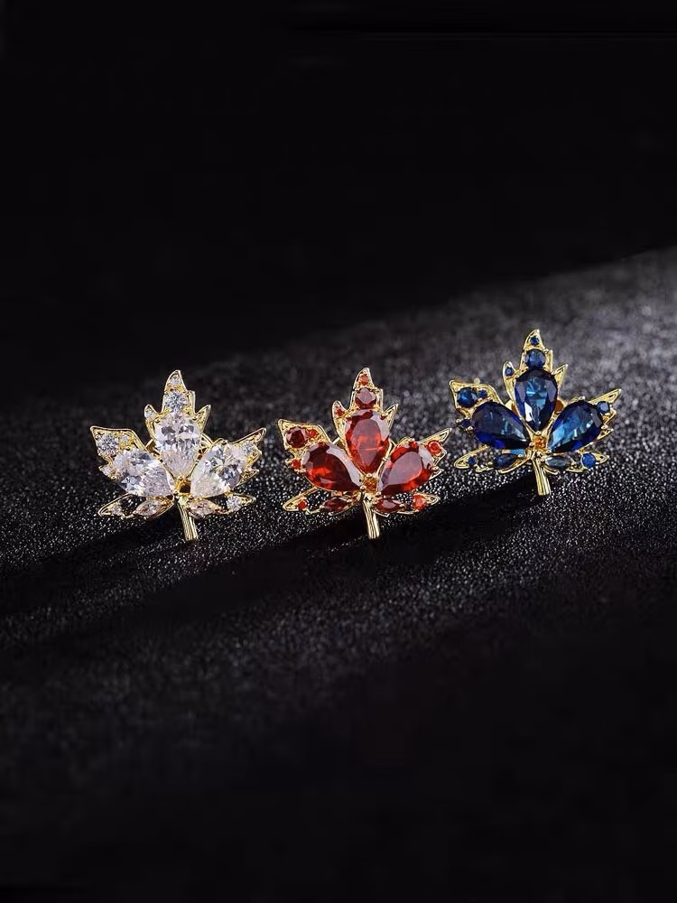 Maple Leaf Brooch Men's Corsage Suit Pin Crystal Badge Simple Atmosphere Pin Lapel Pin Accessories Red_voghion.com