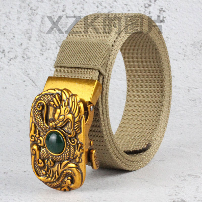 男士腰带全牙自动扣龙头皮带男年轻人潮新款韩版百搭帆布尼龙裤带 龙