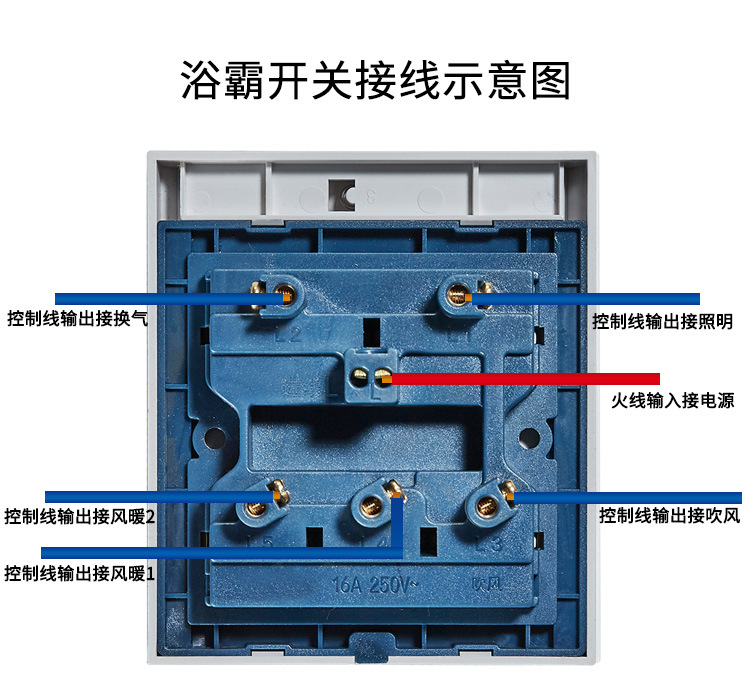 浴霸开关面板五开滑盖浴室防水五合一卫生间风暖通用型四开灯暖开关